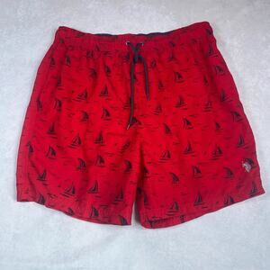 US POLO ASSN. Mens XL Red Preppy Swim Trunk Shorts